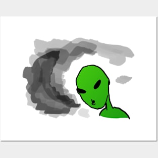 alien blowing smoke Posters and Art